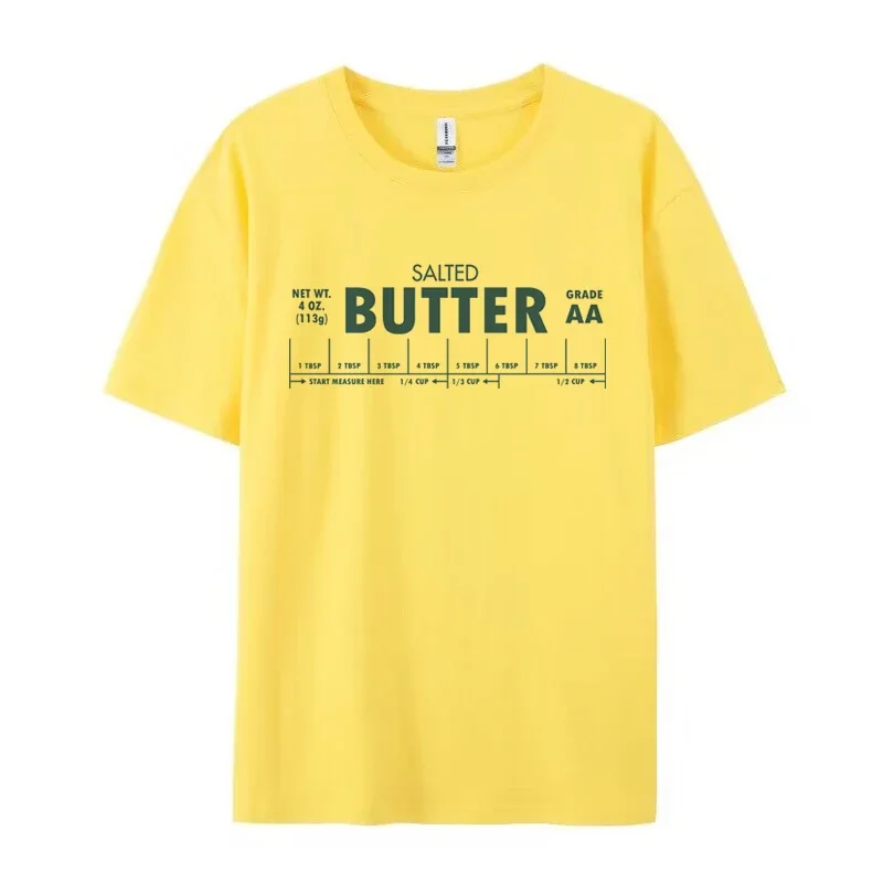 Stick of Butter Print Yellow T-Shirts for Women Cute Funny Butter Lover T Shirt Foodie Graphic Tees Unisex Cool Fashion Top Gift