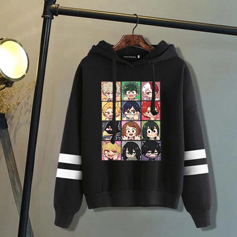 

New Men'S Women'S Winter Autumn Fashion Stripe Hooded Anime Cartoon Deku Todoroki Shoto Bakugou Katsuki Casual Long Sleeve Tops