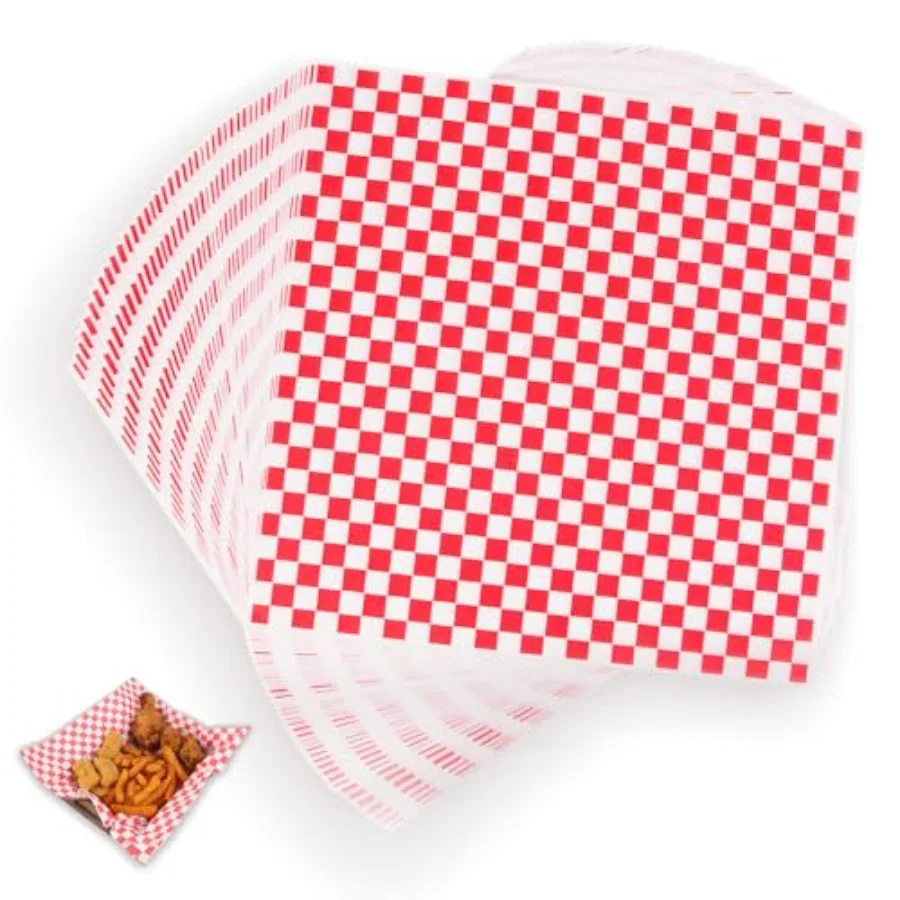 

PCS Sandwich Wrapping Paper, Grease Resistant Wax Paper Sheets for Food, Extra Strong Food Basket Liners, Classic Red and White