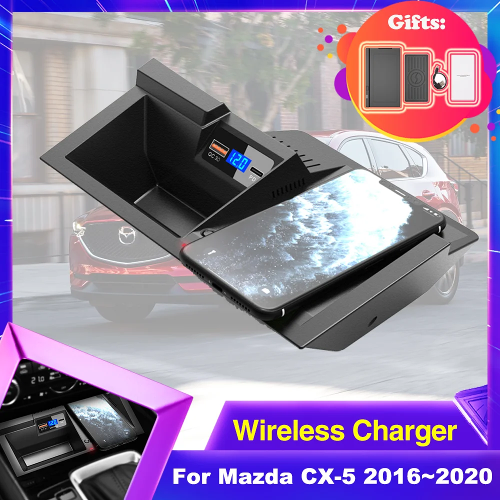 15W Car Wireles Charging Pad For Mazda CX 5 CX-5 2016~2020 2017 2018 2019 Center Console Phone Fast Charger Panel Station iPhone