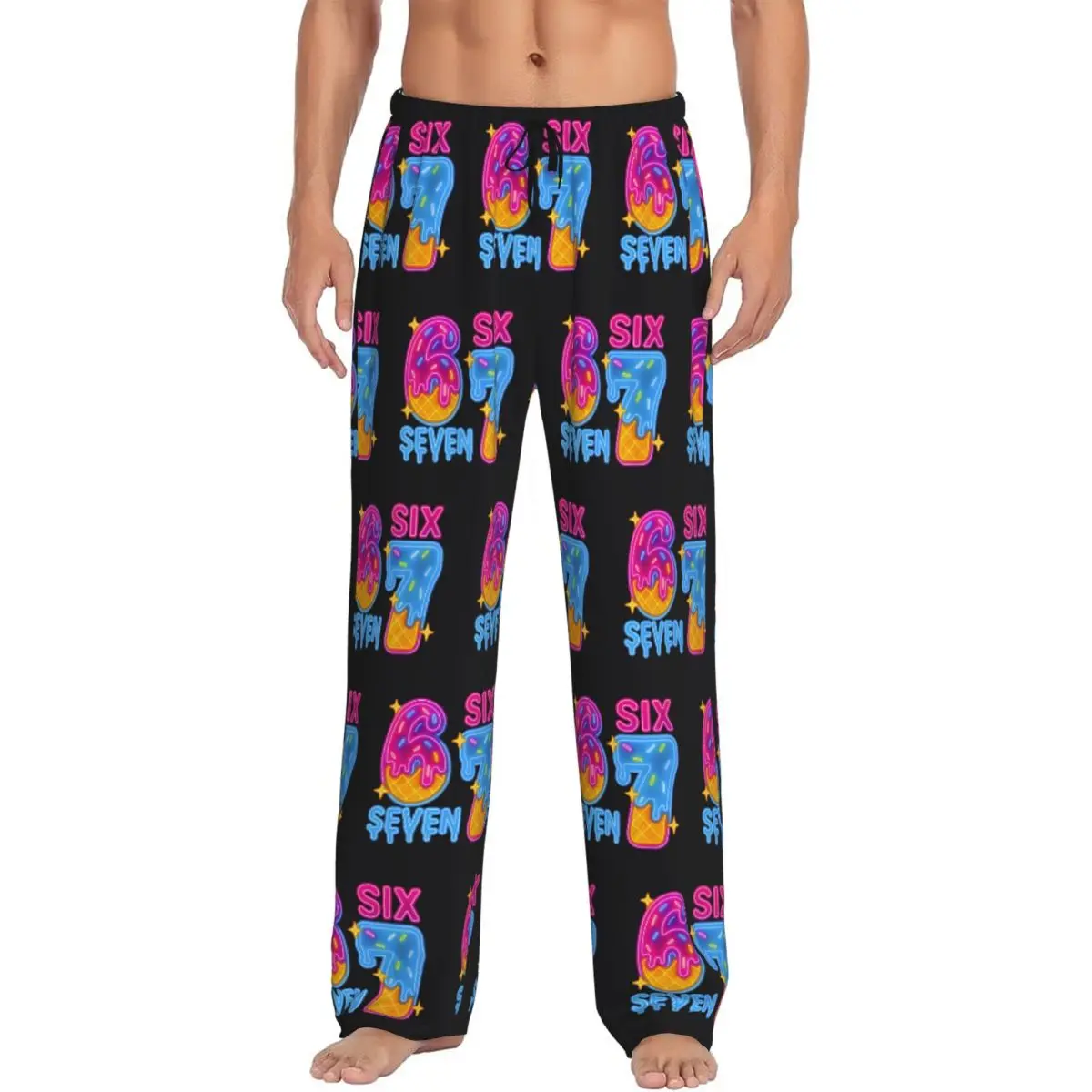 Custom 67 Six Seven Brainrot Pajama Pants for Men Ice Cream Sleepwear Lounge Sleep Bottoms Stretch with Pockets