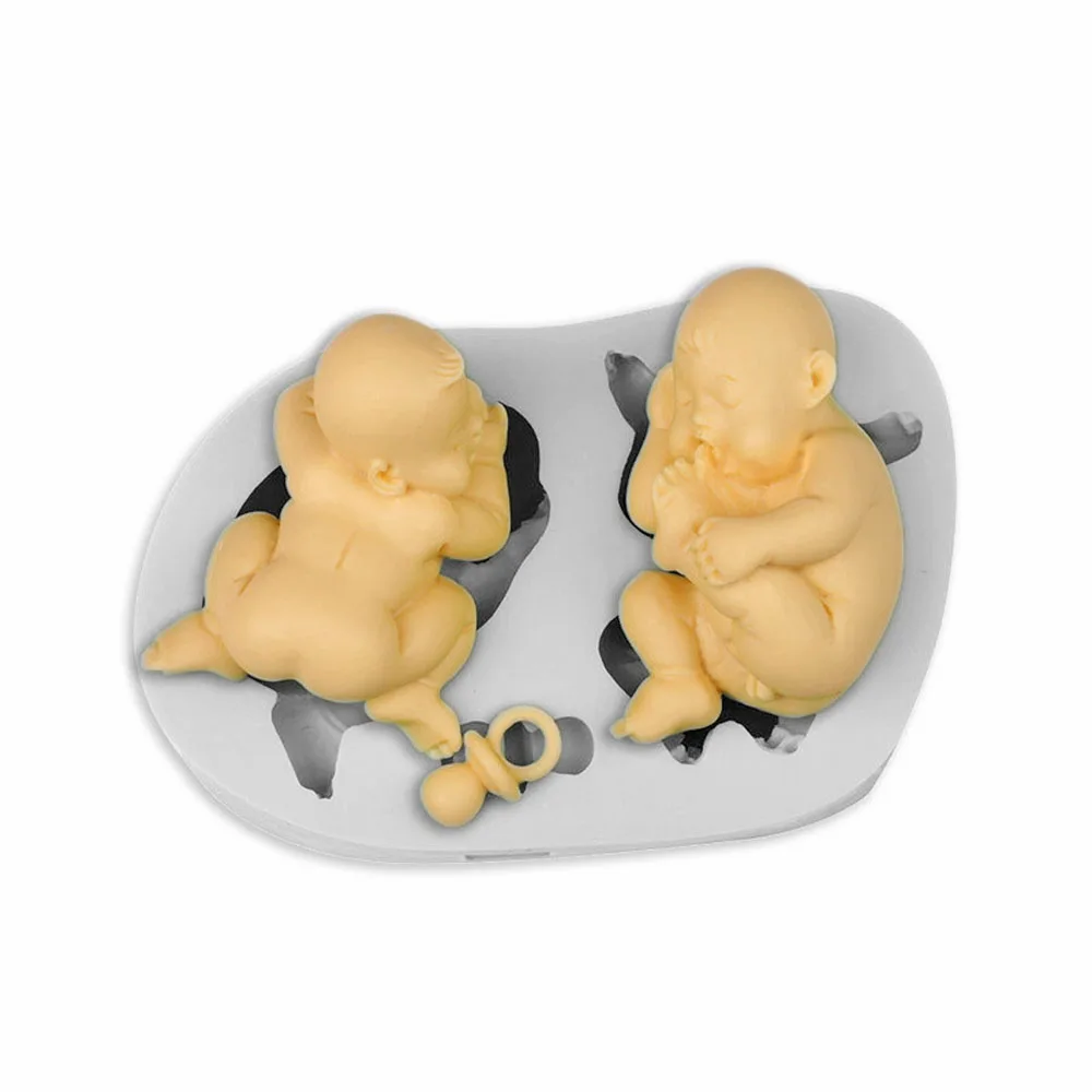 

3D Twin Brothers Silicone Baby Moulds Dummy Soother Baby Fondant Sugarcraft Chocolate Candy Decor Cake Baking Mould DIY Wax Soap