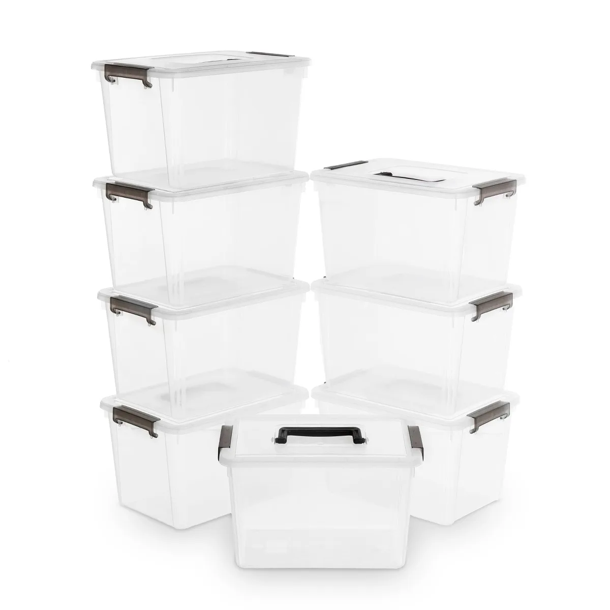 Citylife 4 Packs Plastic Storage Bins with Latching Lids Clear Storage Box with handle Stackable Storage Containers