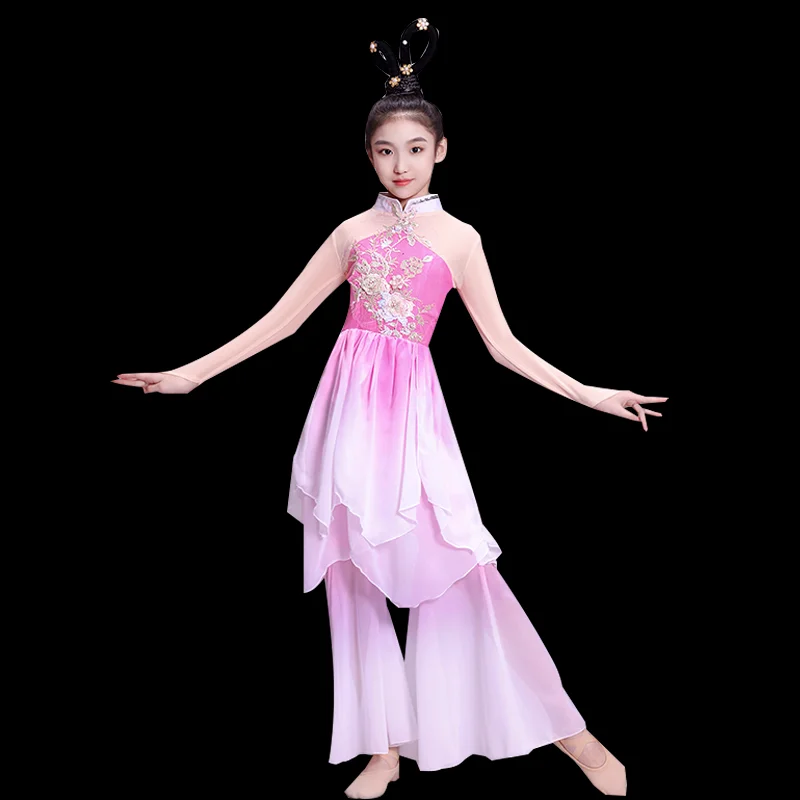 Kids Classic Yangko Dance Costume Children Fan Dancing Dress for Stage Performance  Chinese Traditional Umbrella Dancewear