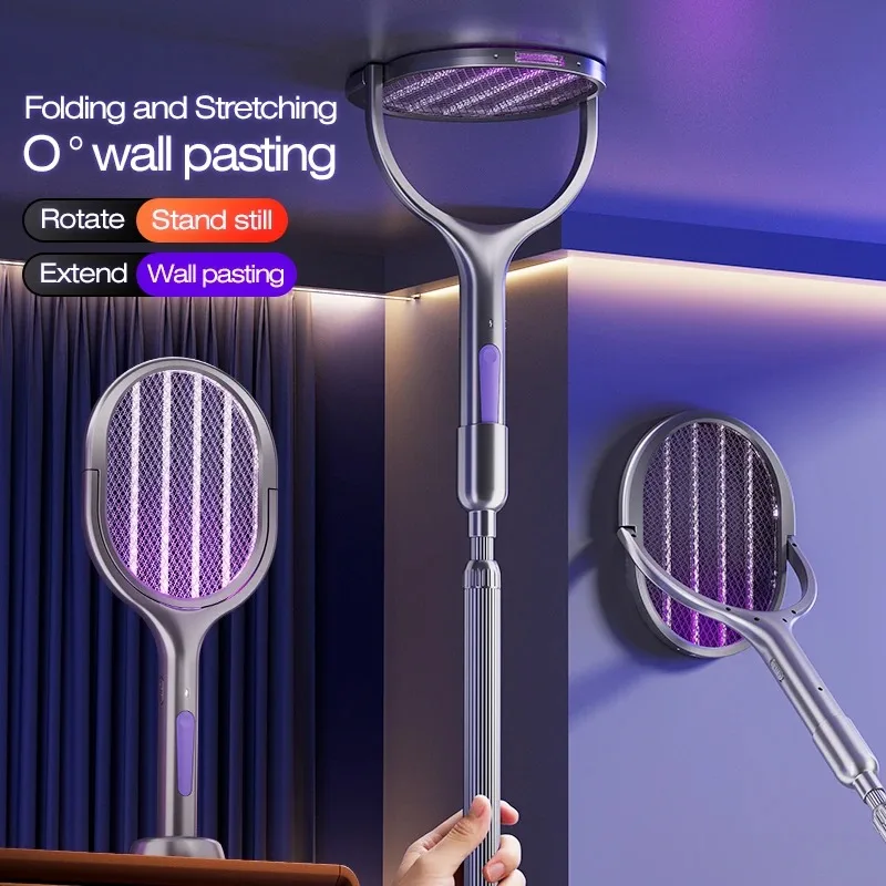 Scalable Portable Mosquito Swatter, Fly Swatter, Electric Mosquito Swatter Insect Swatter Mosquito Swatter with Mosquito Lure Lamp Extension, USB Rechargeable Insect Repellent, Physical Pest Control, Suitable for Bedrooms, Offices, Living Rooms, Camping