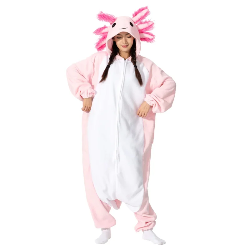 

New 2025 Halloween Onesie Cartoon Axolotl Pajama For Adult Kids Women Men Animal Kigurumis Pyjamas Homewear Cosplay Party RQR90