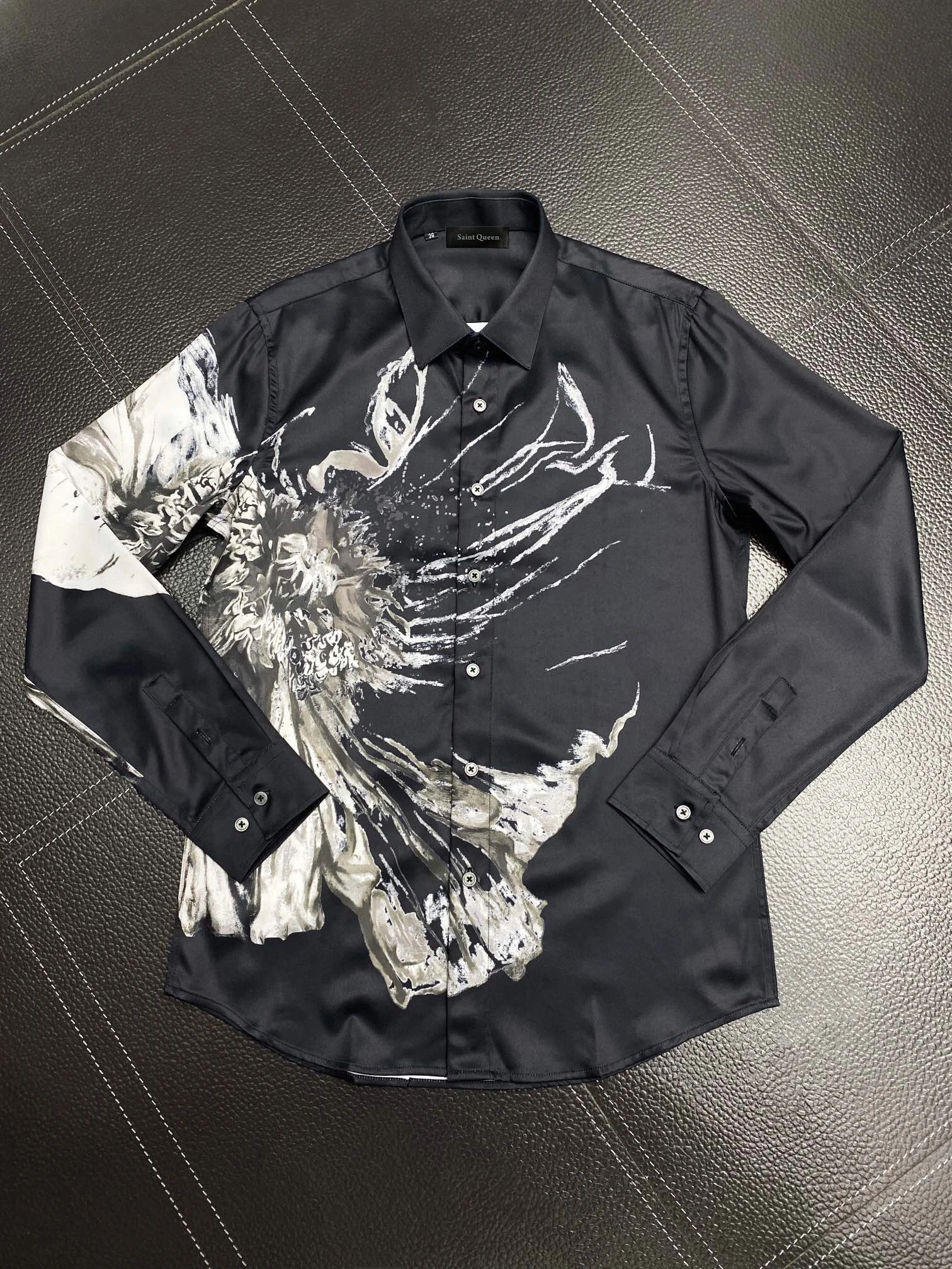 

Saint Queen Men's Shirt Slim Fit Flex Collar Stretch With Fold Harness Men Dress Shirts Button-Down Work Cotton Tops | 691