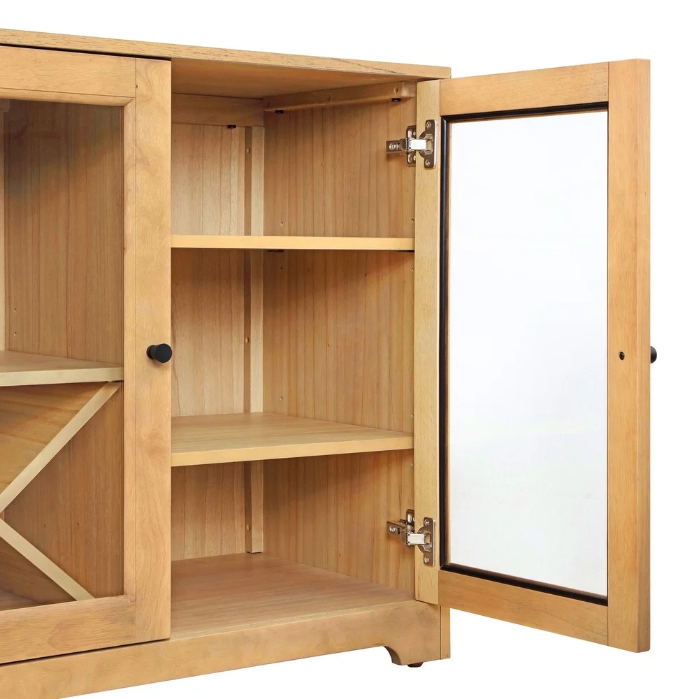 Natural Oak Bar Cabinet Solid Wood Frame Adjustable Shelves Removable Wine Storage Easy Assembly Modern Farmhouse Design Durable