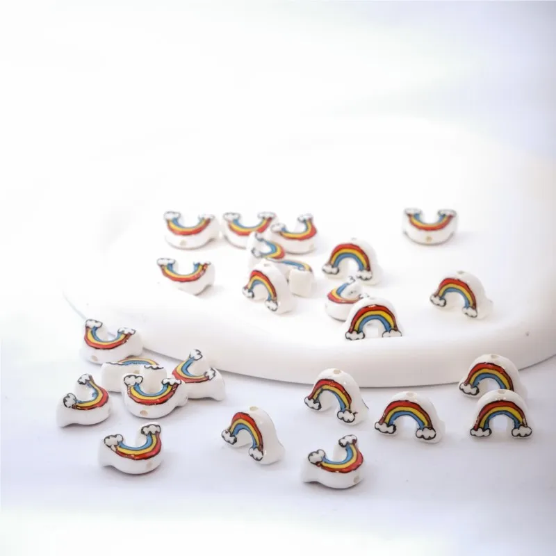 10pcs Ranibow-Shaped beads kit Handmade Shiny Glossy Glazed Ceramic Porcelain Loose Beads lot for Jewelry Making DIY Crafts