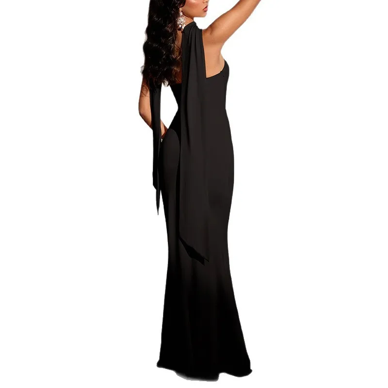 Women's Elegant Sleeveless Off Shoulder High Waist Long Solid Sheath Maxi Dress for Wedding Guest Party Prom Wedding Party
