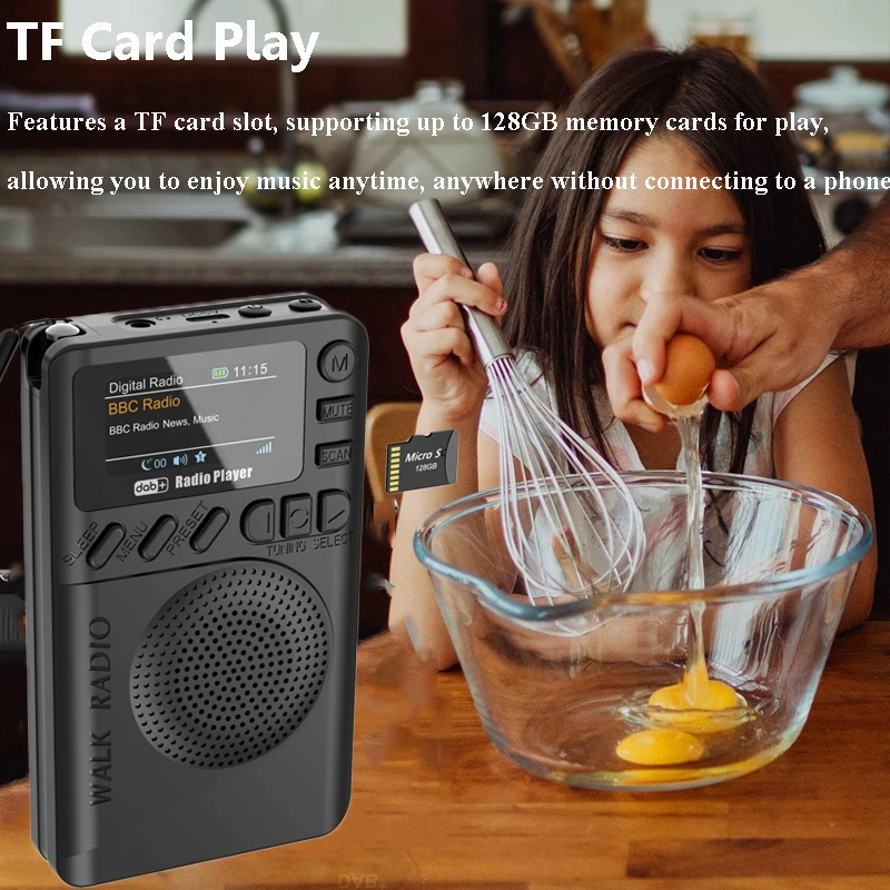 جيب صغير DAB/FM راديو ملون شاشة الكريستال السائل أجهزة استقبال قابلة للشحن سمّاعات بلوتوث مشغل MP3 دعم TF النوم الموقت