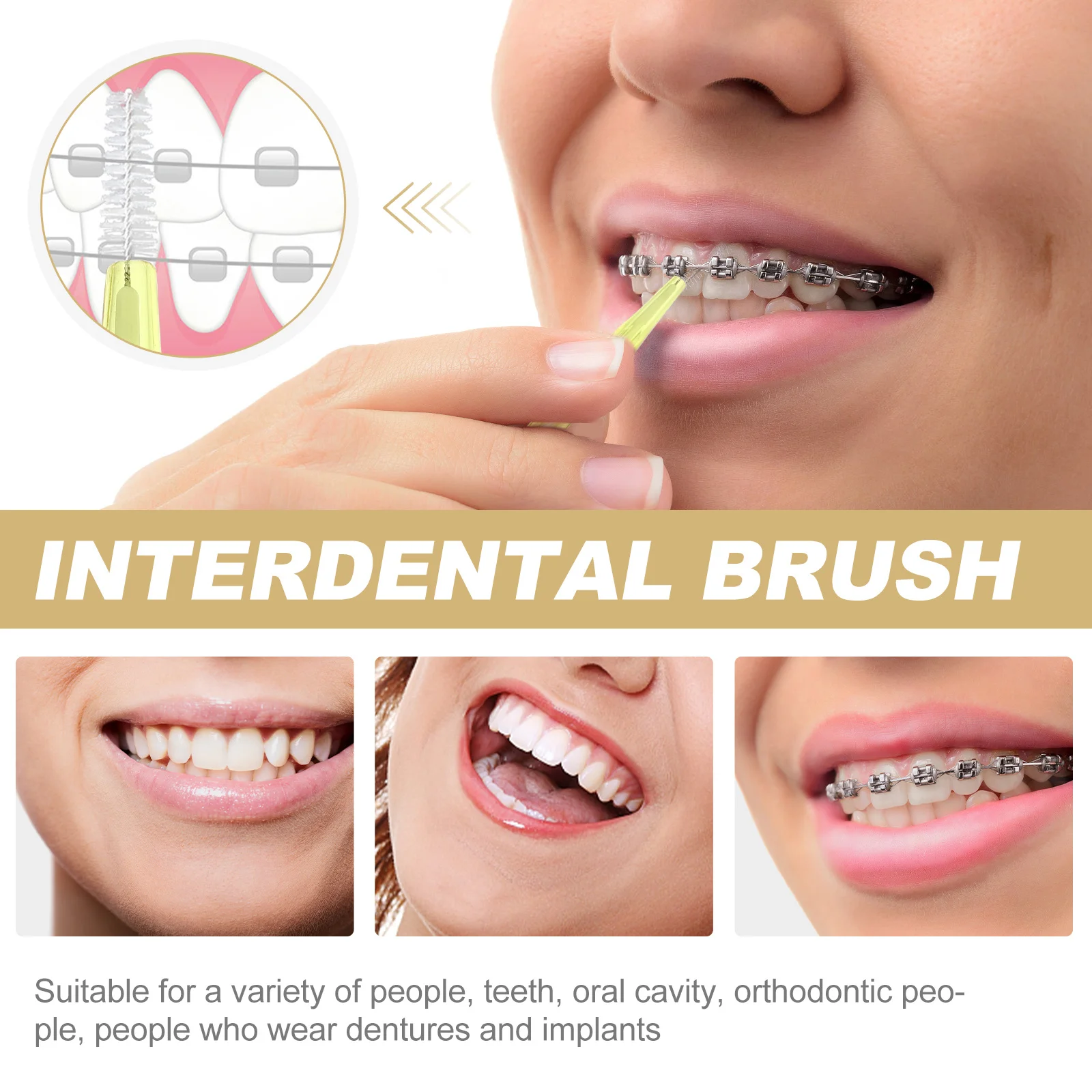 

60pcs Interdental Brush Set Deep Cleaning Bristles Remove Plaque Food Residue Oral Care Tool Tooth Floss Brush Portable Dental