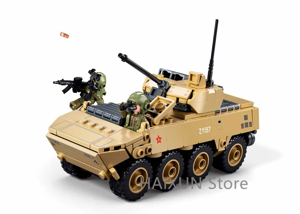 Ensemble de blocs de construction de véhicule de combat d'infanterie à roues ZBL-19S, échelle 1:44, véhicule blindé militaire, briques de jouets avec 2 figurines
