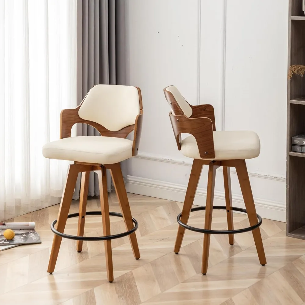 

Swivel Bar Stools Set of 2,Counter Height Bar Stools,Upholstered Bar Chair with Bamboo Legs,Low Back Counter Stools for Kitchen