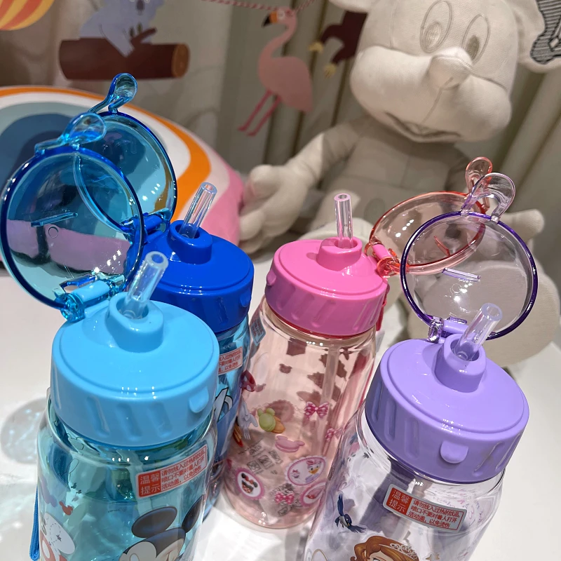 Disney Straw Cup Marvel Captain Mikey Minnie Mouse Sofia Childen Cartoon Portable Water Cup Bottle Boy Girl Gift 450ML