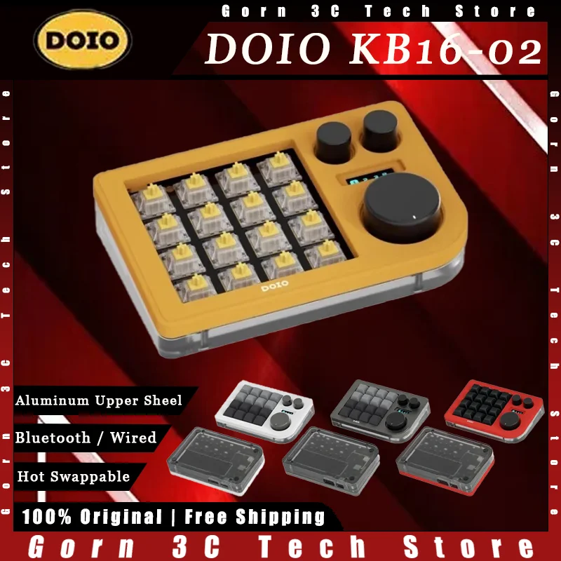 DOIO KB16-02 Mini Mechanical Keyboard DUal Mode Wireless Three Knobs Hot Swap 16keys OLED Screen Customized Mechanical Keypad