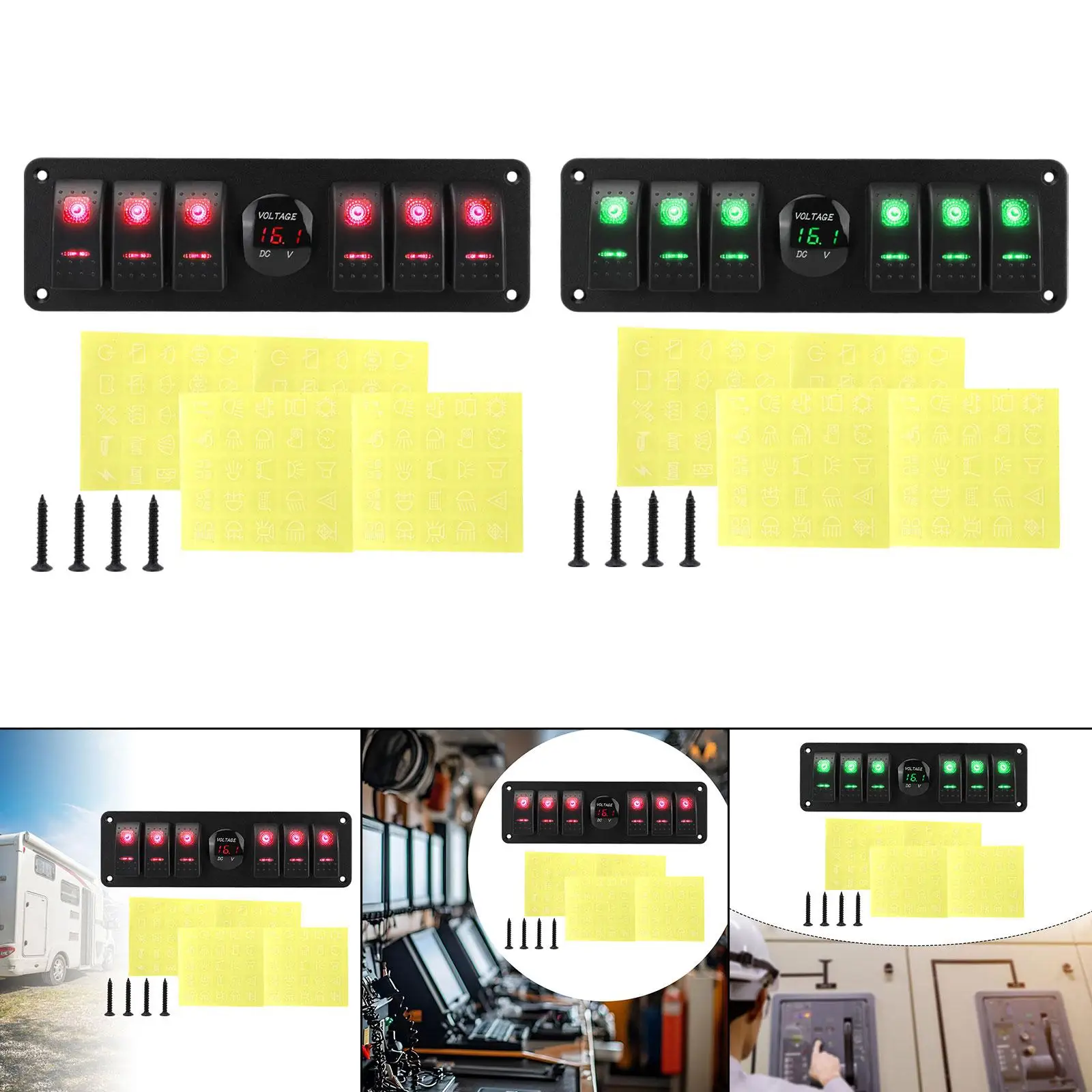 

6 Gang Rocker Switch Panel, Multipurpose Professional Toggle Switch Panel Voltmeter Voltage Display for Rvs, UTV, Cars