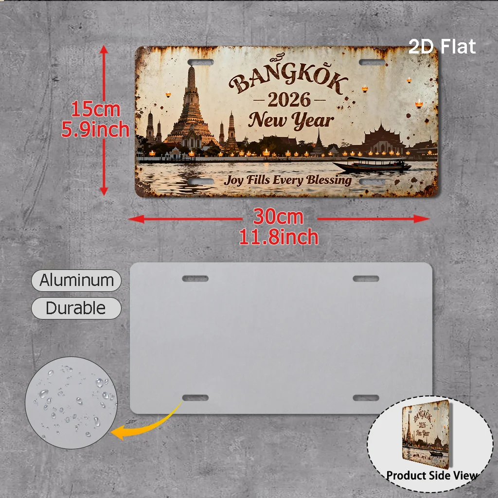 2D Flat Printing Vintage Aluminum License Plate (29.97cm x 14.99cm), Beacon of Equality Statue & Stars Retro Decor Plaque