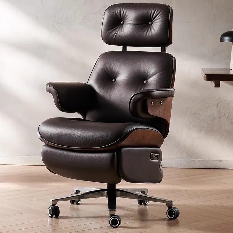 

Эргономичное офисное кресло с регулируемой спинкой из кожи, на прочной деревянной основе, новые аксессуары для рабочего стола руководителя