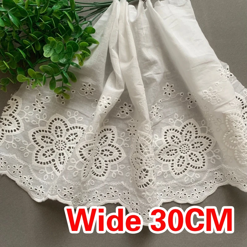 3yards/lot Exquisite White Cotton Embroidery Lace Openwork Cotton Cloth DIY Clothing Sewing Accessories Curtains Width 30CM