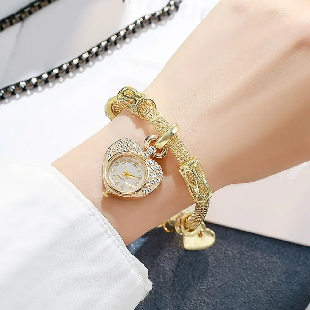 Браслет в форме сердца из нержавеющей стали/сплава, наручные часы, золотой/серебряный браслет, женские часы, регулируемый ремешок, модные украшения