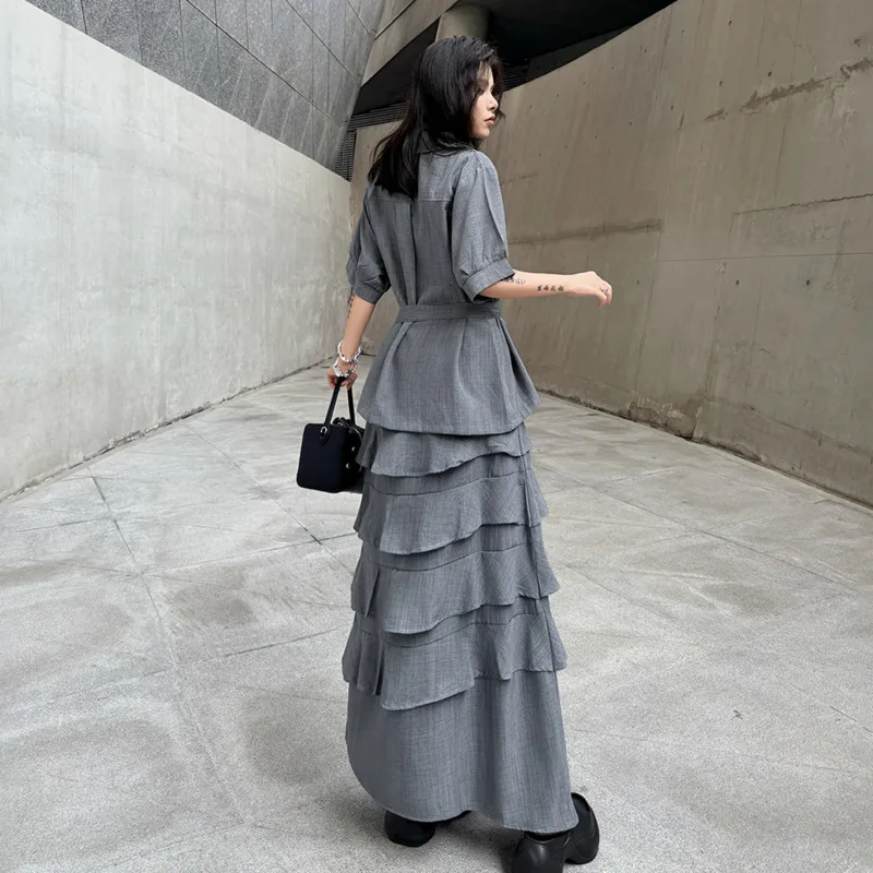 ANJY Spring Summer New Women Elegant Fashion Casual Set Niche Design Short Sleeve Shirt Trendy Stylish Ruffle Long Skirts A22853