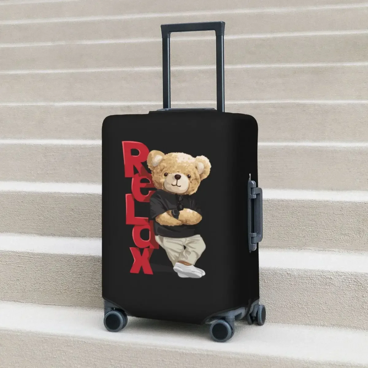 Bear Doll Pattern Suitcase Cover Relax Cute Animal Cartoon Vacation Cruise Trip Strectch Luggage Supplies Protection