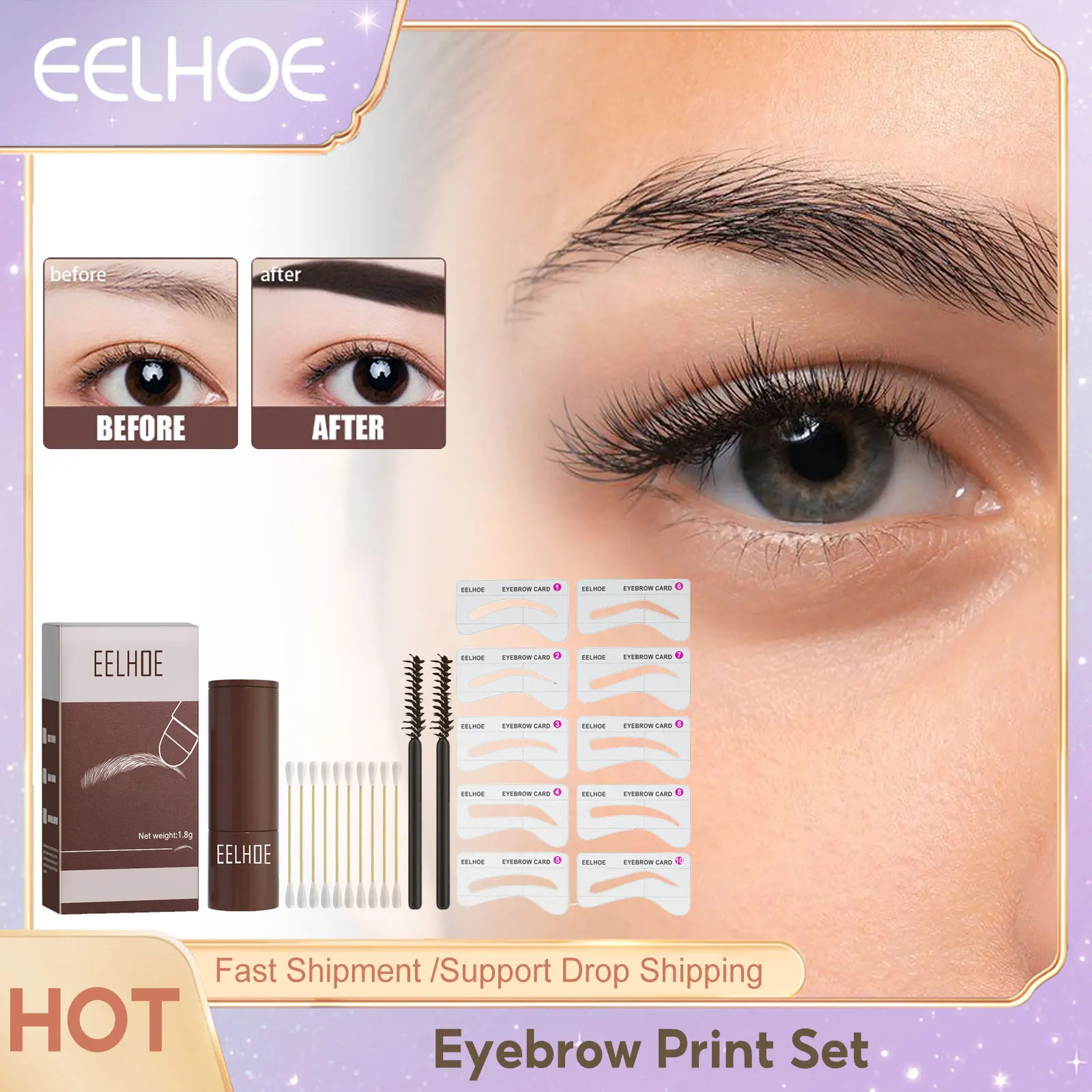 EyeblogugStamp-Kit de poudre à sourcils, Stbbles, Maquillage travaillait fiant, Rehausseur de délié, Maquillage naturel étanche, Cosmétiques pour sourcils