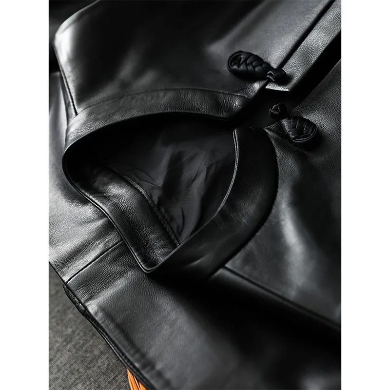 New Chinese Style Leather Vest Women Spring Autumn Fashion Buckle Collar Vests Ladies Retro Sleeveless Leather Waistcoat Jacket