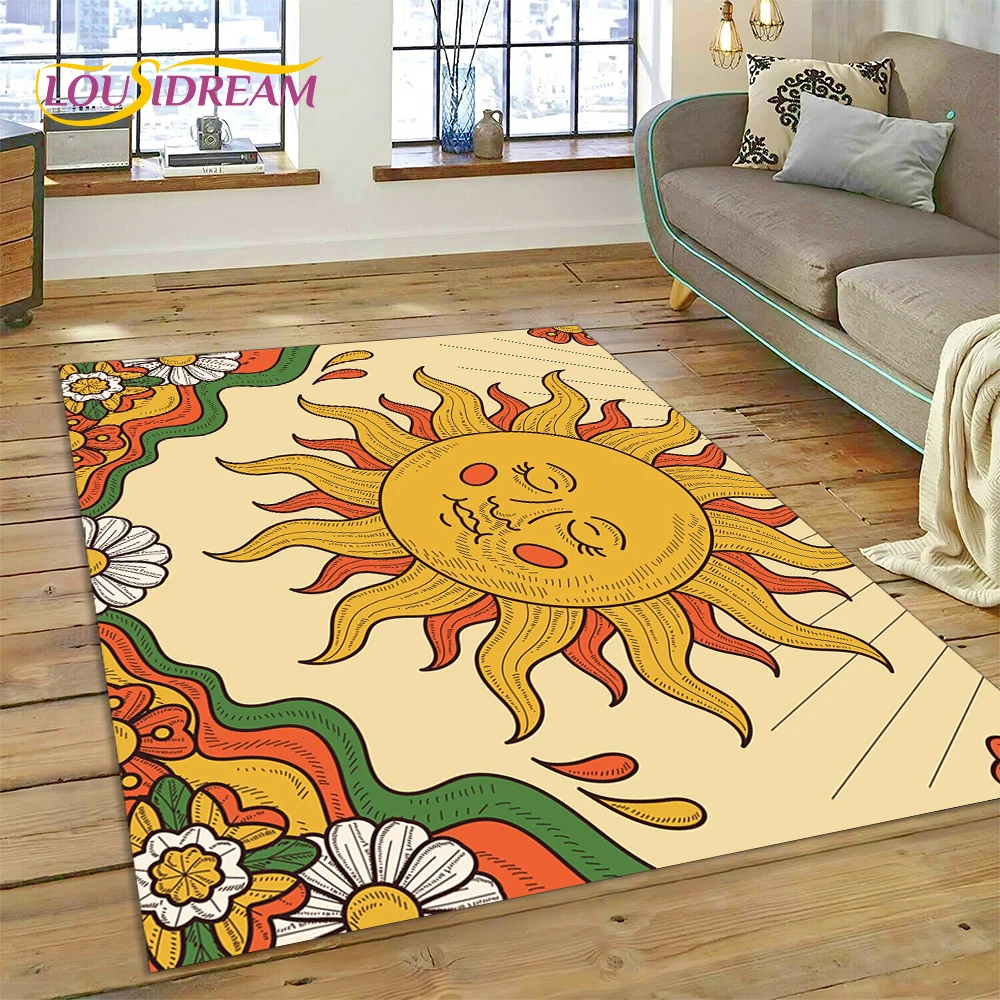 Sun Moon Mandala Magic Witchcraft Tarot Carpet Rug for Home Living Room Bedroom Sofa Doormat Decor,Area Rug Non-slip Floor Mat