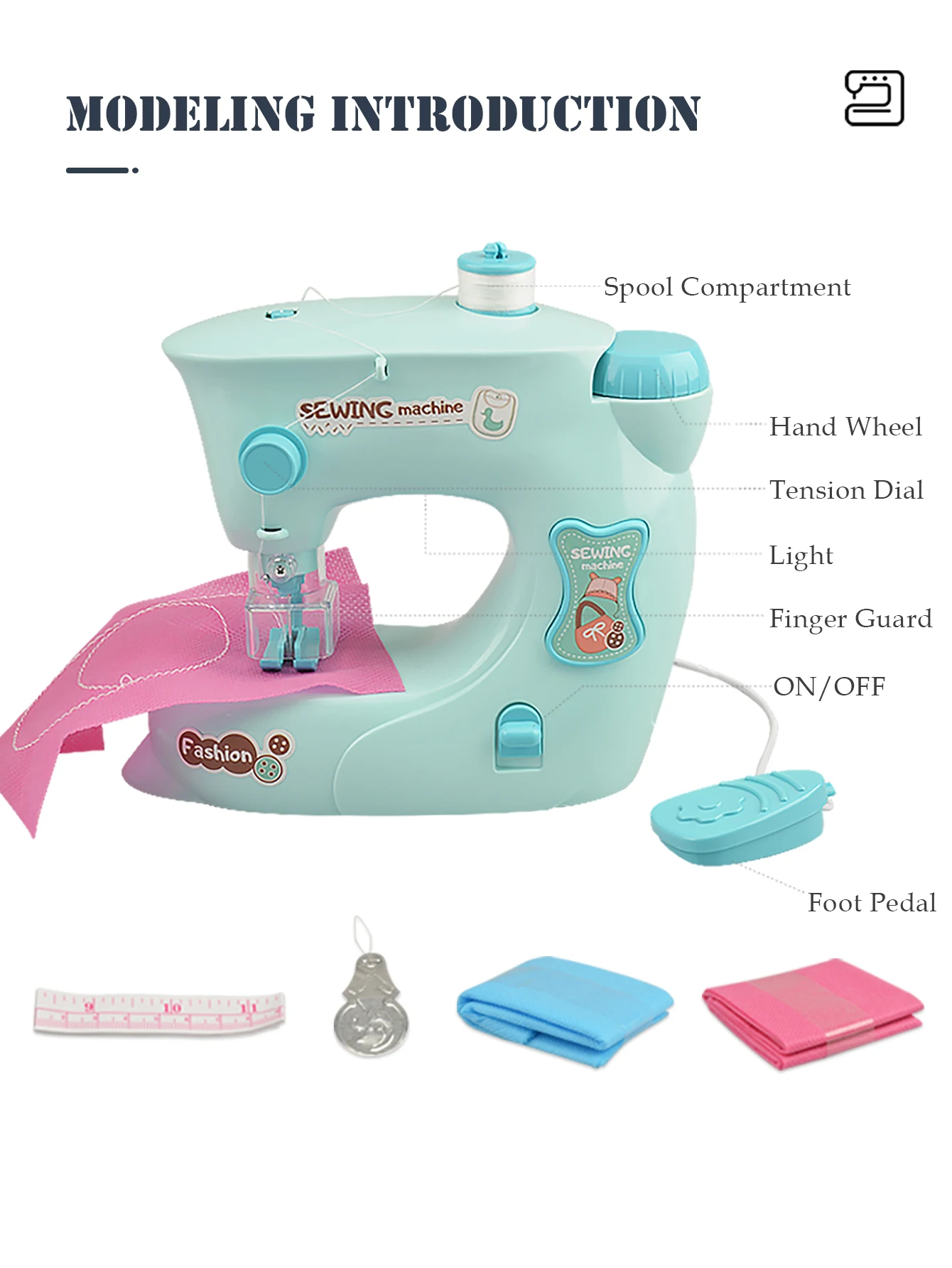 Electric Sewing Machine Toy, Mini Diy Simulation Sewing for Girls Kids 3+ Easy Beginners Toys Play Home Parenting