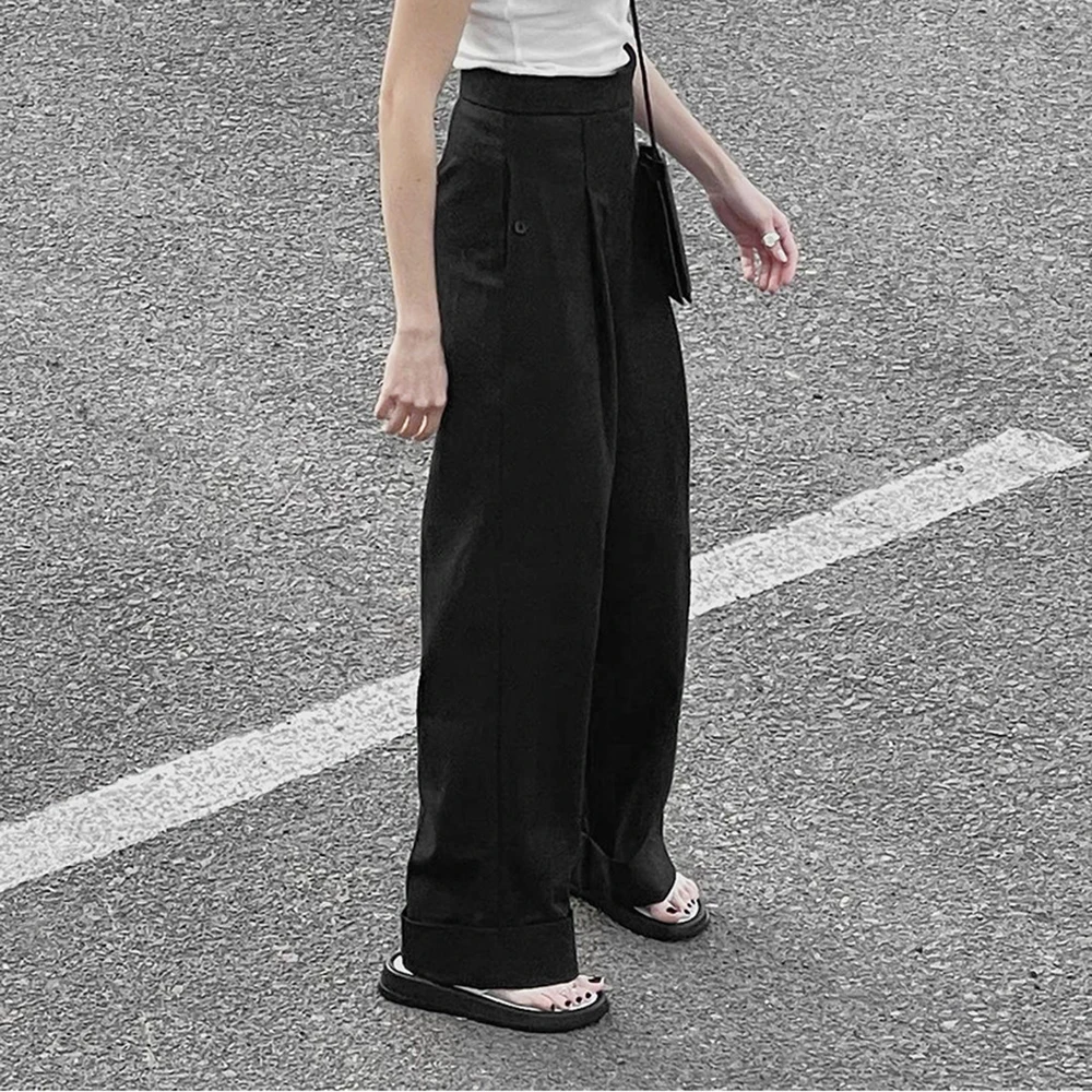 TWOTWINSTYLE Solid Casual Pant For Women High Waist Patchwork Zipper Minimalist Wide Leg Pants Female Fashion New Style Clothes