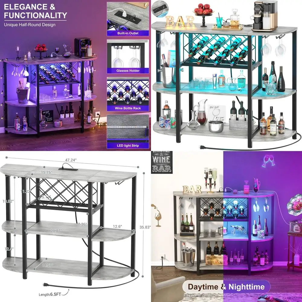 

4-х уровневый шкаф для кофе-бара из белого дуба с розеткой и светодиодной подсветкой, напольная винная полка для кухни и столовой, стеклянный держатель St