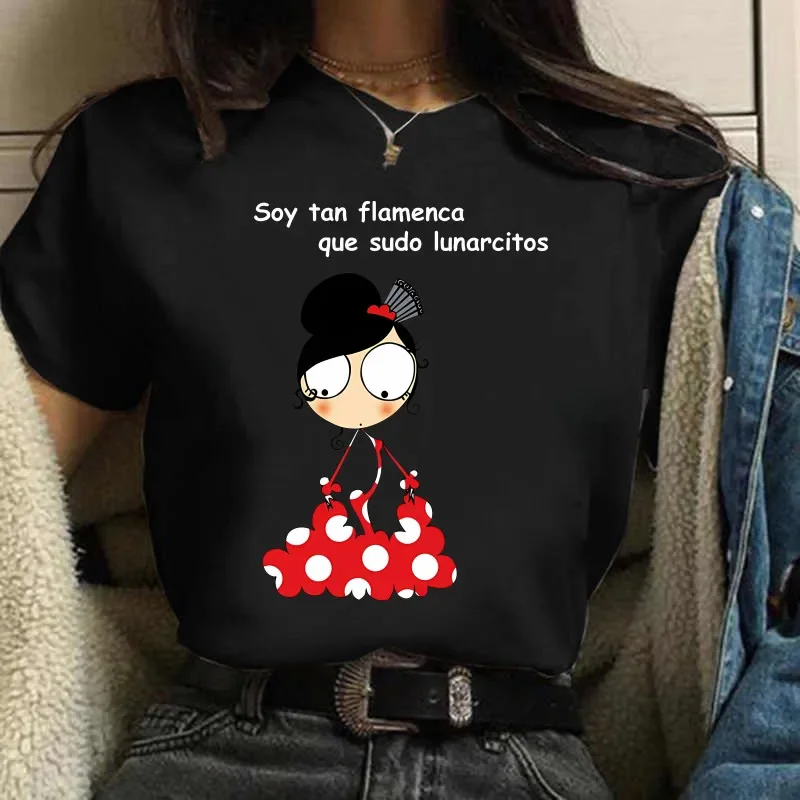 T-shirt da donna Harajuku Top Camicie Manica corta Tacco alto Stampa Flamengo Dance Tees Cartoon Graphic Camicia O-Collo femminile Abbigliamento