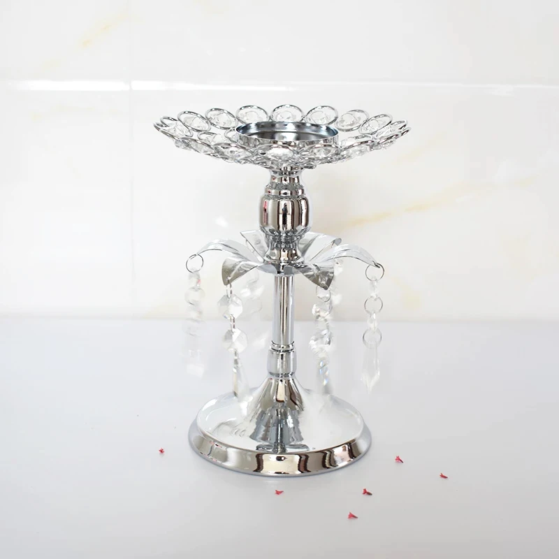 PEANDIM Silver Crystal Candle Holder Wedding Candlestick Christmas Party Table Centerpieces Candelabra Flower Vase Home Decor