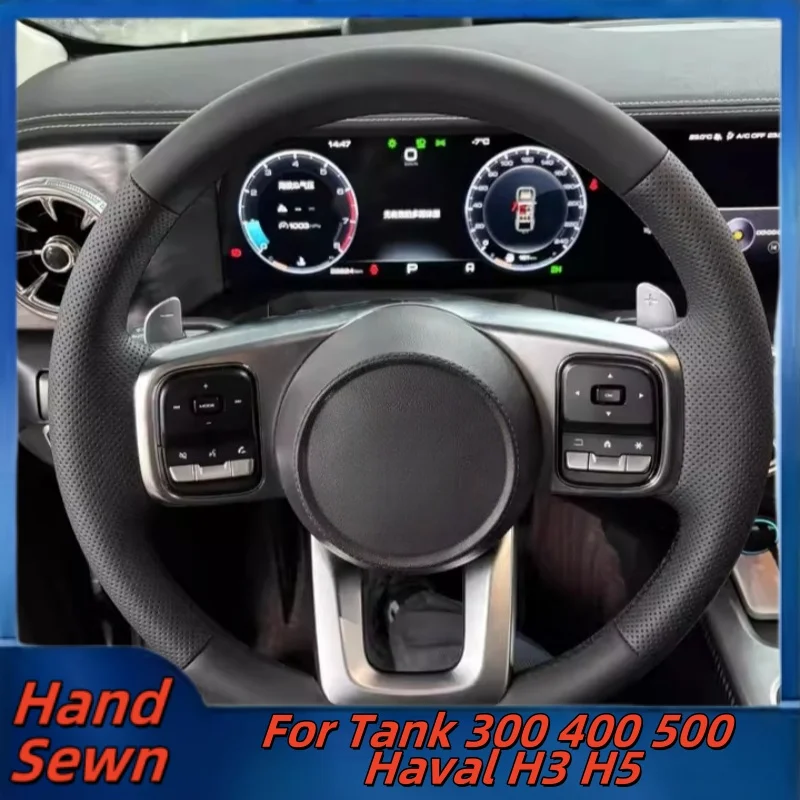 

Car Steering Wheel Cover Hand-Sewn Microfiber Leather For Tank 300 400 500 Haval H3 H5 Car Interior Accessories