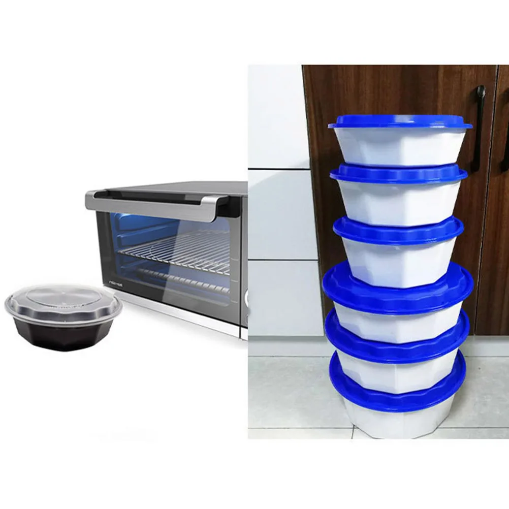 

10Pcs Plastic Disposable Octagonal Bento Box Large Capacity Stackable Meal Prep Container Food Storage Fast Food Box Black