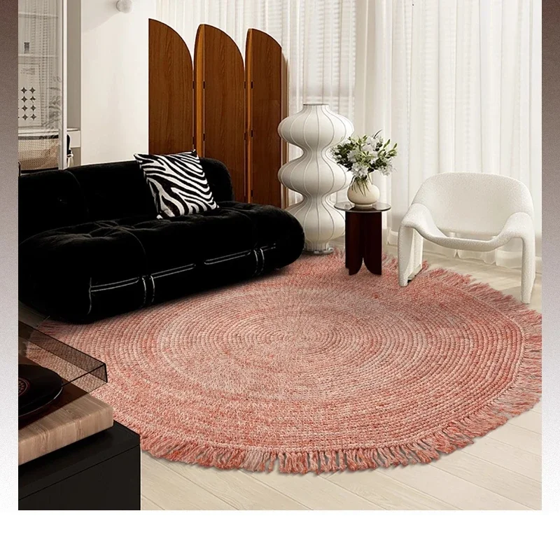 

Glue-free premium round hand-woven carpet 100% renewable eco-friendly fiber for double-sided use