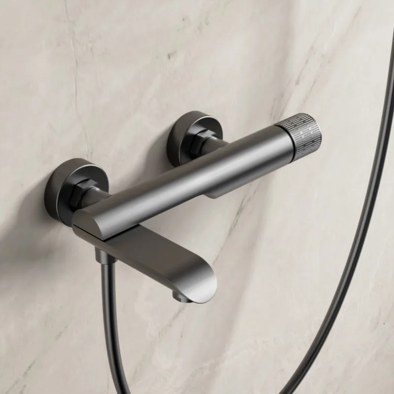 حوض الاستحمام دش مجموعة الساخنة والباردة رمادي الحمام دش صنبور الكروم الحمام طوي دش صنبور مجموعة مع شريط منزلق النحاس #3