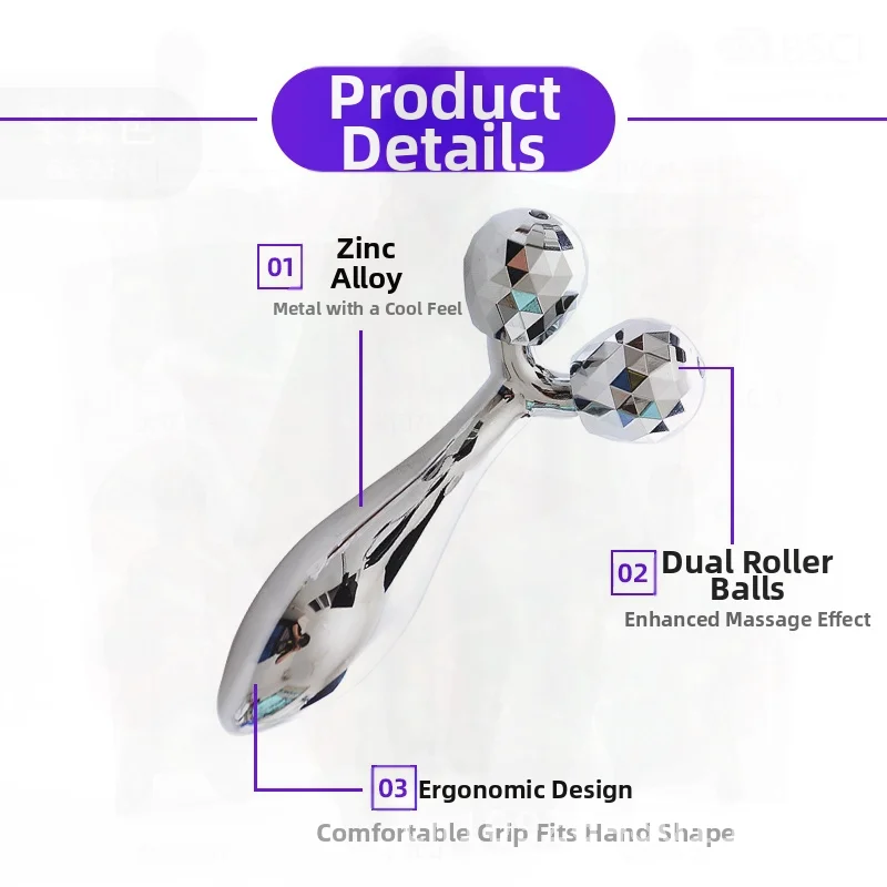 Masażer 3D do twarzy, liftingujący i ujędrniający, roller do masażu twarzy w kształcie litery V, srebrny/czarny metalowy roller do modelowania twarzy.