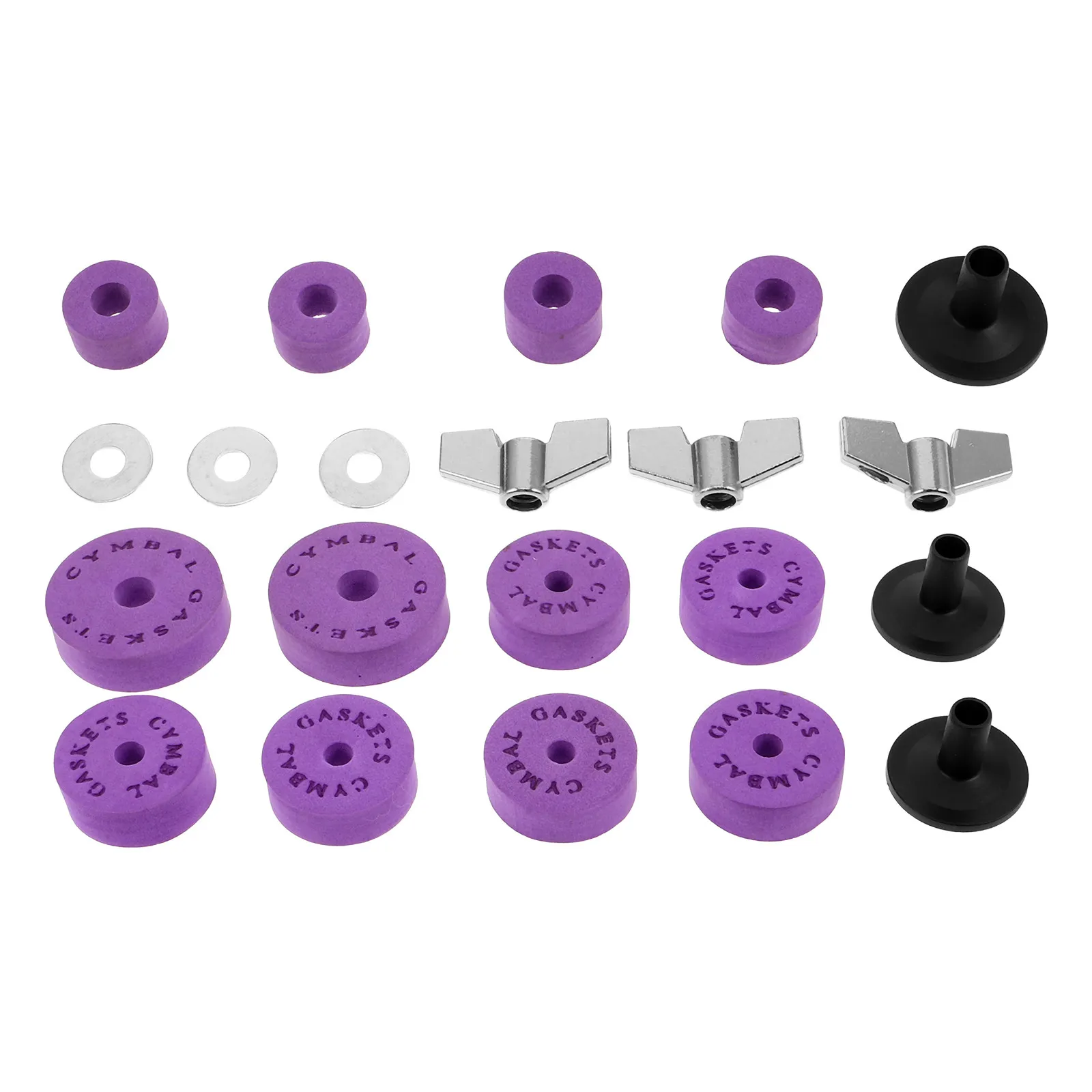 

Комплект аксессуаров для замены тарелок ударных инструментов - войлочные накладки для стойки тарелок - войлочные прокладки для барабанов, включая гайки-барашки, шайбы, втулки.