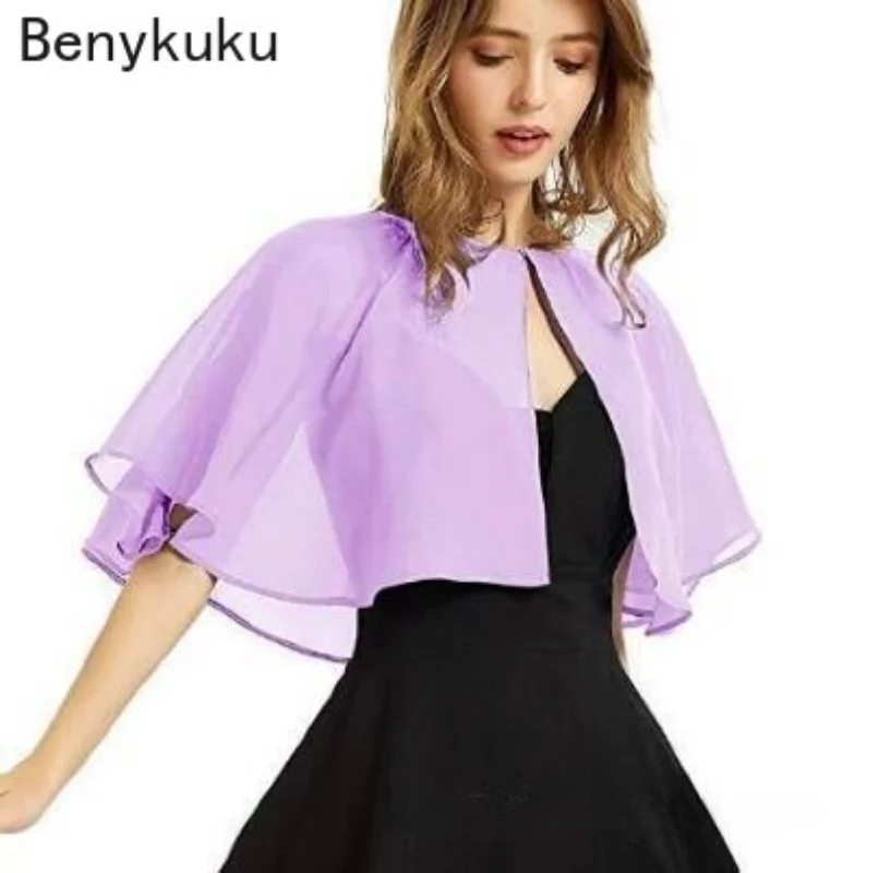 Women Cape Blouse Cloak Shawl Korean Solid Chiffon Bolero Summer Sun Protection Clothing for Bridal Wedding Dress Sunscreen 2025