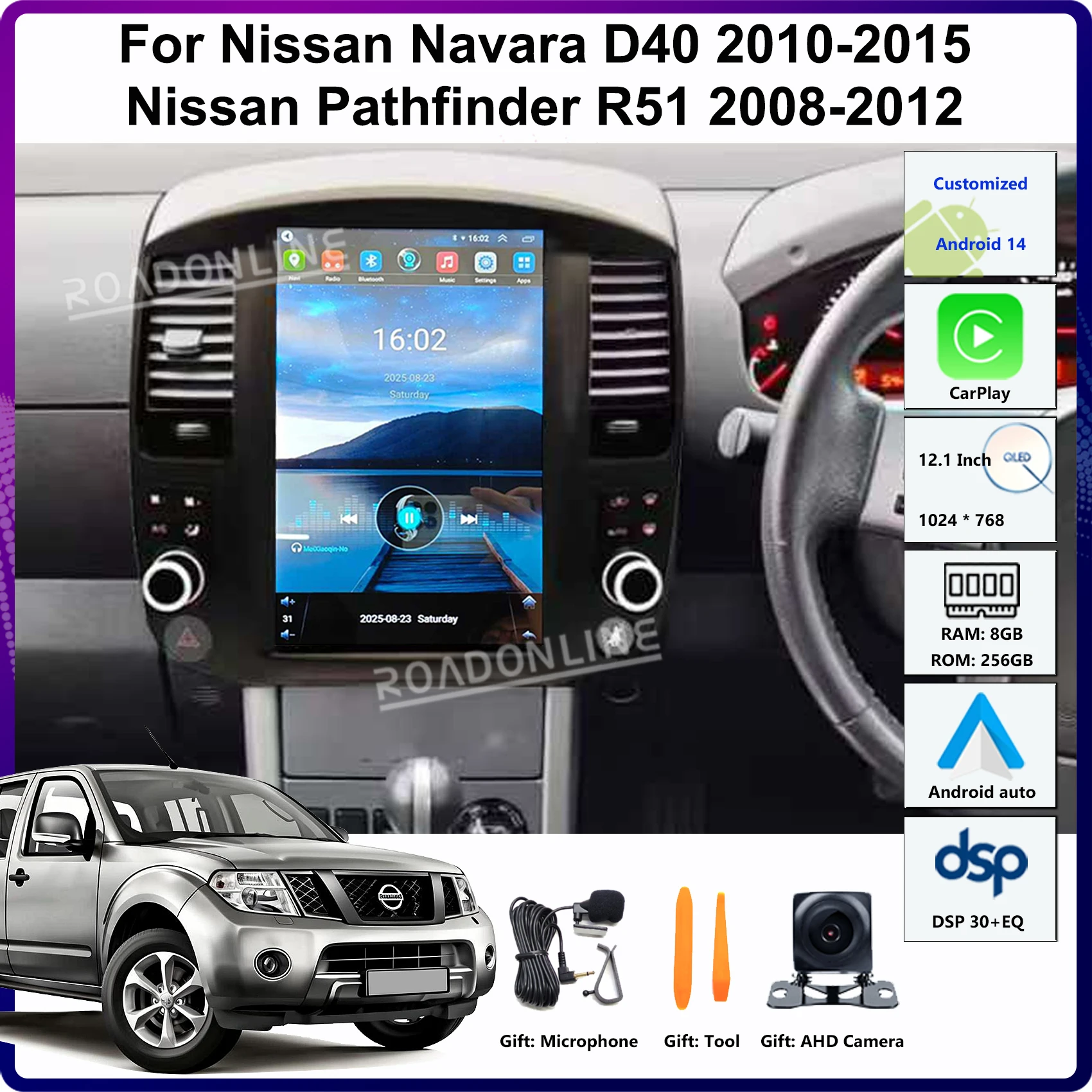 12,1-Zoll-Android-14-Multimedia-Player für Nissan Navara D40 Nissan Pathfinder R51 2008-2015, Tesla-Stil-Touchscreen-Headunit