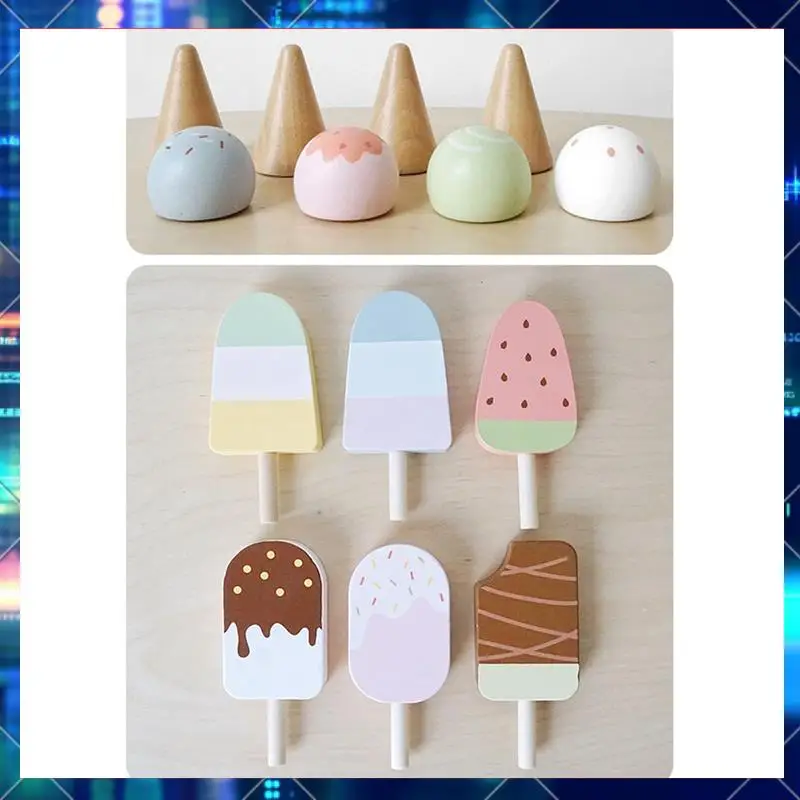 

Wooden Play House Kitchen Toy Pretend Play Ice Cream Fruit Barbecue Set Mini Food Education Kids Toys-AA02