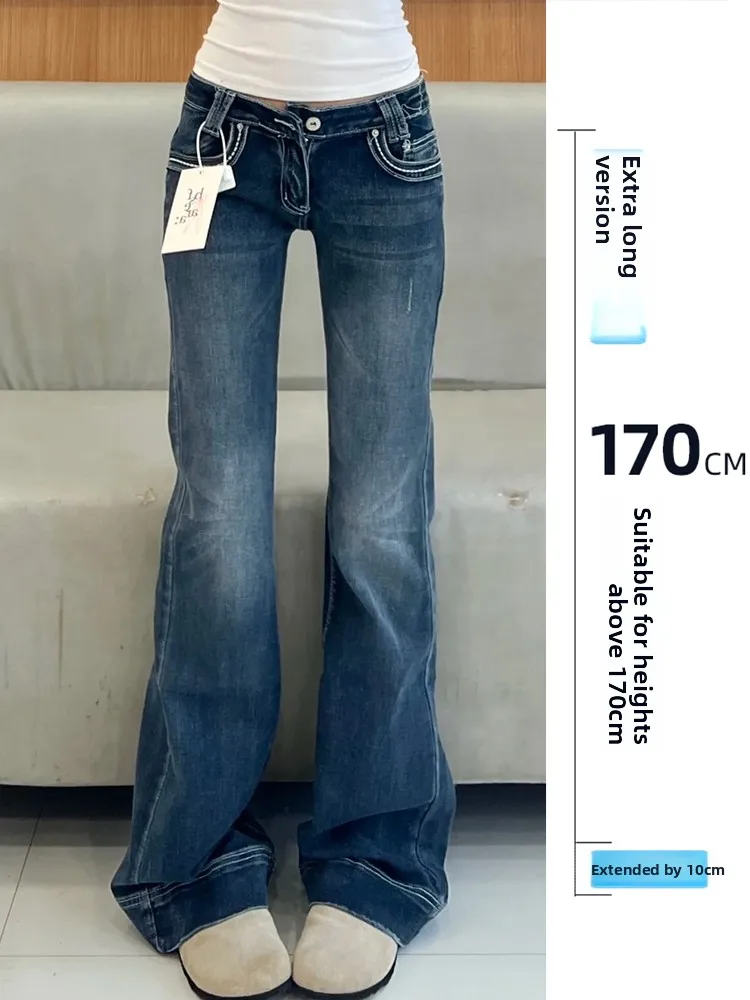 

Женские джинсы-клеш с низкой посадкой, темно-синие, утягивающие, длиной до щиколотки, повседневные, в американском стиле