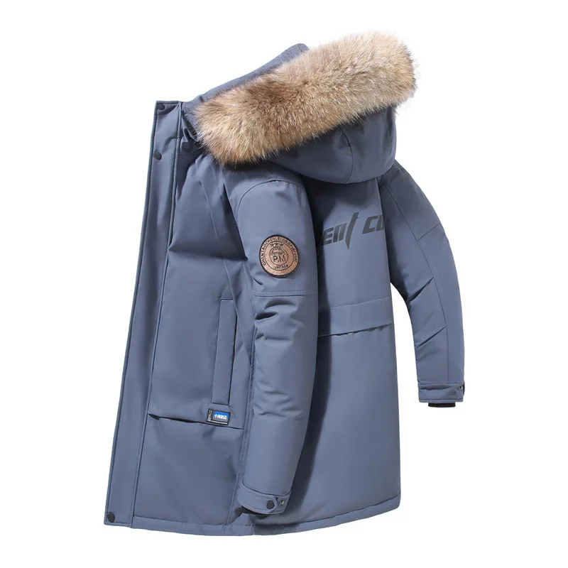 Abrigos largos con Cuello de piel para hombre, chaquetas de plumón de pato blanco, Parkas de calidad con múltiples bolsillos, chaquetas 3XL, invierno, nuevo