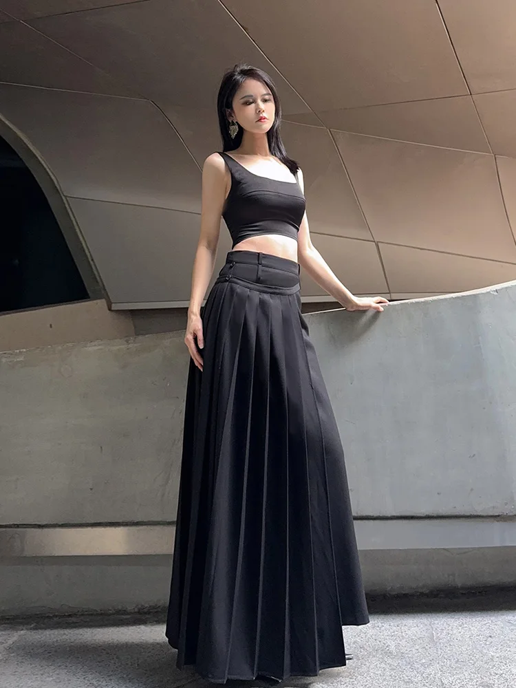 

Bla Long Faux Two-Piece Wrap Skirt Set Women's Spring Removable Two-Way Wear Suit Long Skirt High Waist A-Line Polyester Fiber