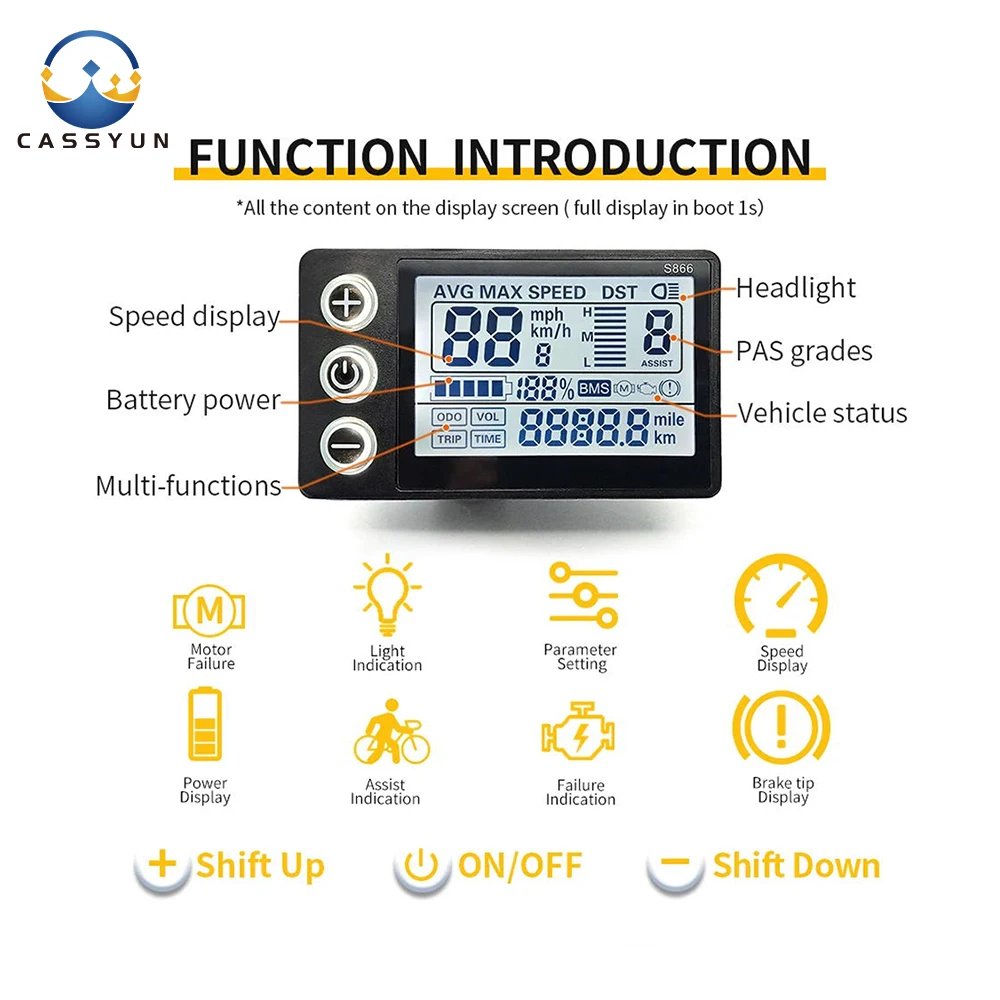 S866 Electric Bicycle Display LCD Meter For Intelligent Controller Ebike Panel SM Plug Electric Bike