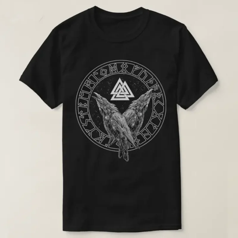 

Vikingiess Rise Valknut Rune Hugin and Munin Odin Raven T Shirt New 100% Cotton Short Sleeve O-Neck T-shirt Casual Mens Top