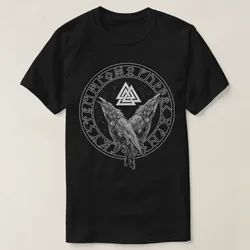 Vikingiess Rise Valknut Rune Hugin and Munin Odin Raven T Shirt New 100% Cotton Short Sleeve O-Neck T-shirt Casual Mens Top